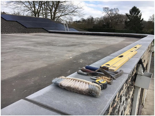 New-factoring-coping-stone-and-roof-Leicester Curved Bay Lintel